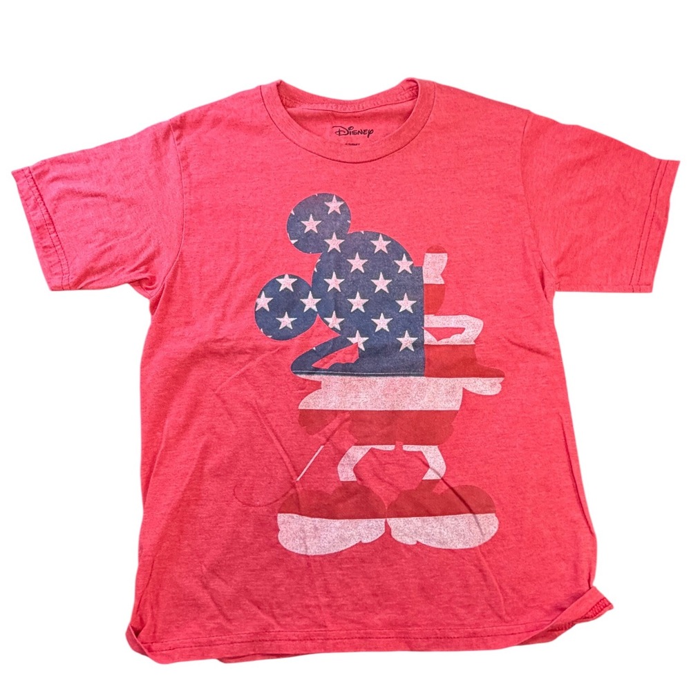 Disney Mickey Mouse American Flag Graphic T-Shirt Kids Large Red Patriotic K3